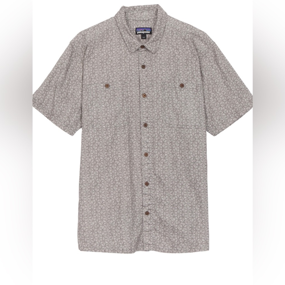 Patagonia Short Sleeve Button Down Shirt Color:Batik Hex Micro:Hex Grey Size XXL
